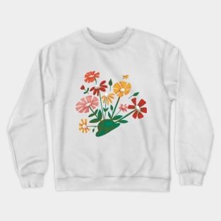 Green Bowler Hat with a display of blooming flowers. Crewneck Sweatshirt